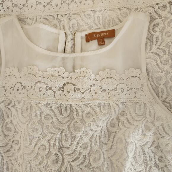 ELLEN TRACY WHITE LACE SHIFT DRESS SIZE 2 - Picture 12 of 14